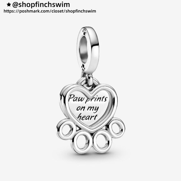 Pandora Hearts & Paw Print Dangle Charm - Picture 1 of 4